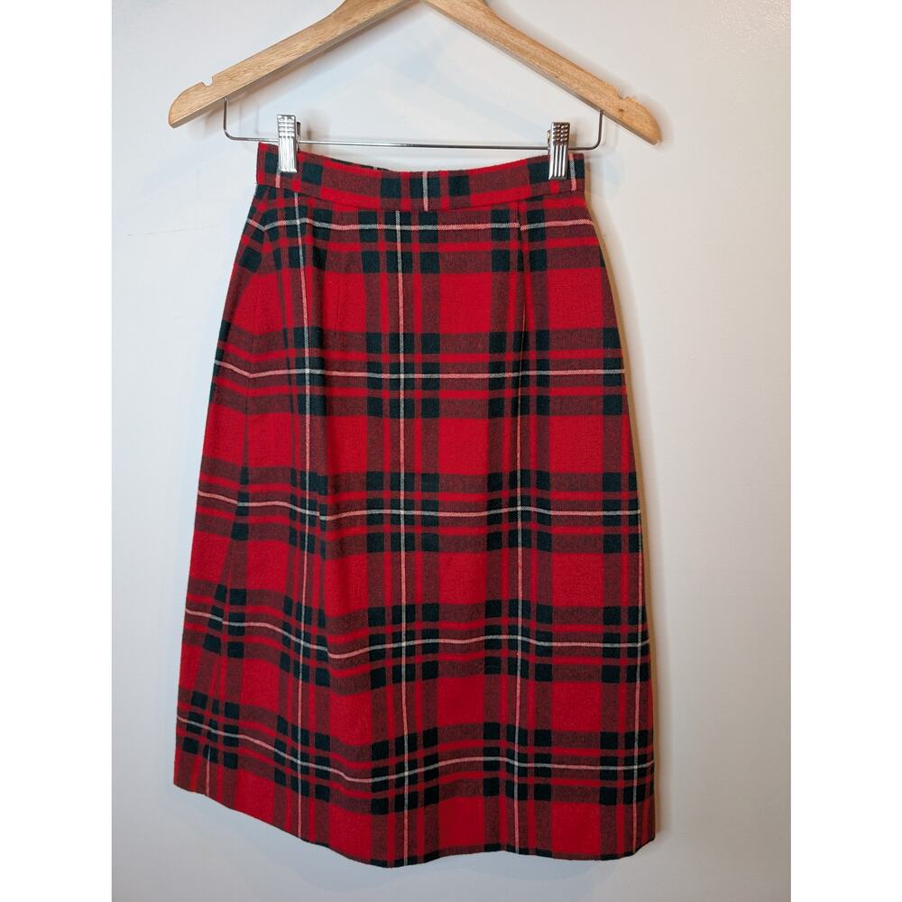 Handmade Red Plaid Wool Skirt Tartan Kilt Style Preppy Scottish Lined XS